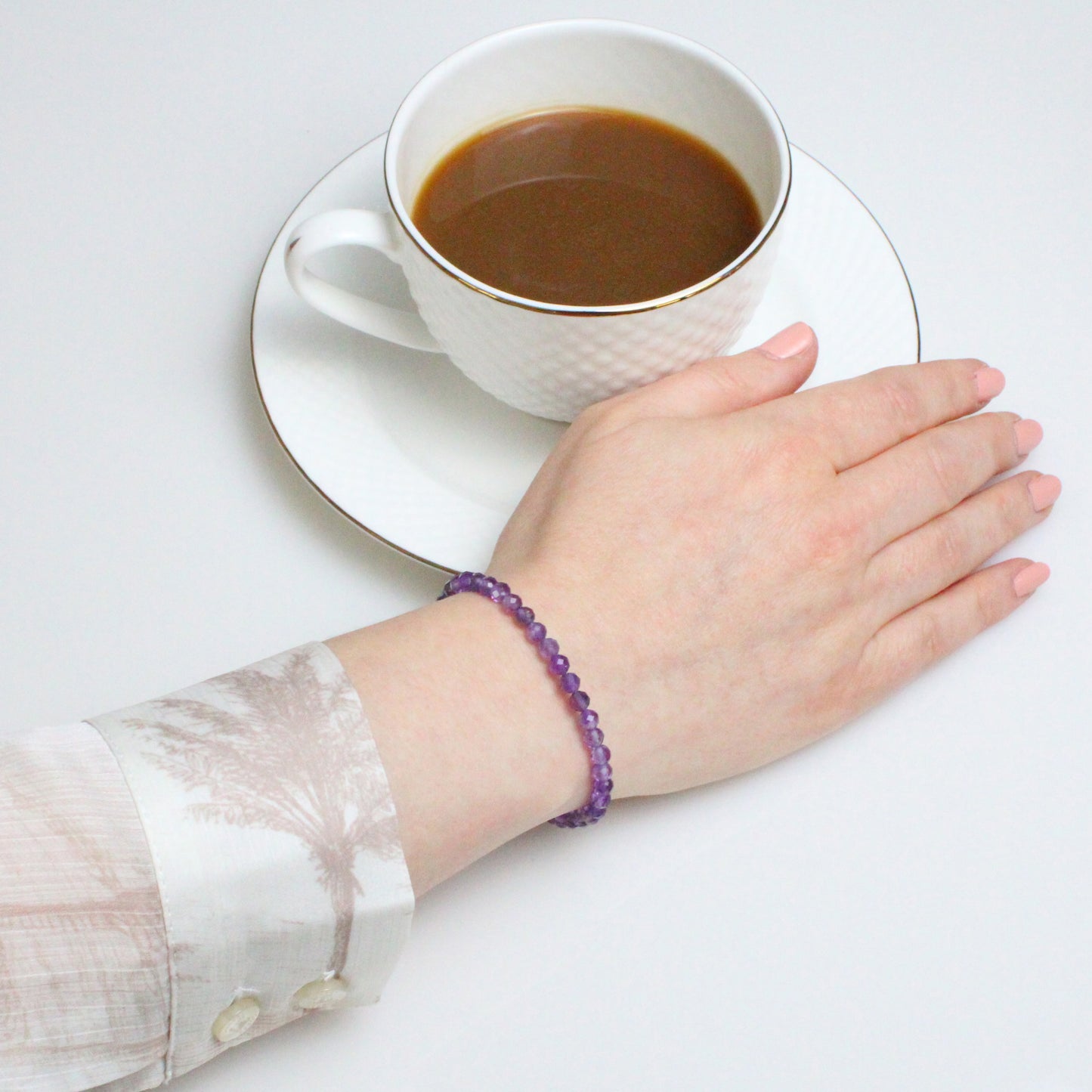 Echtes Amethyst Edelstein Armband 4mm facettiert mit Blüte