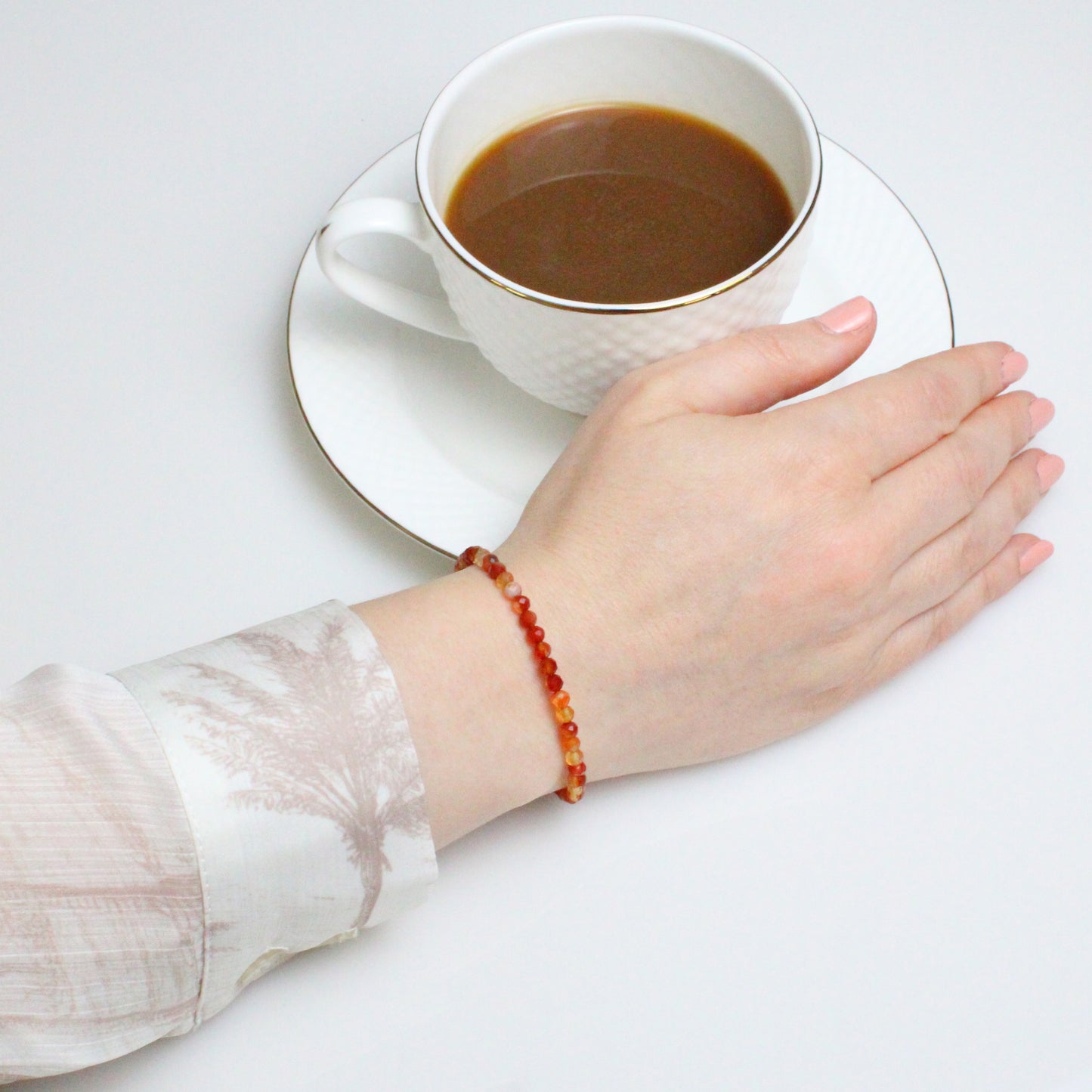 Echtes Karneol Edelstein Armband 4mm facettiert mit Blüte