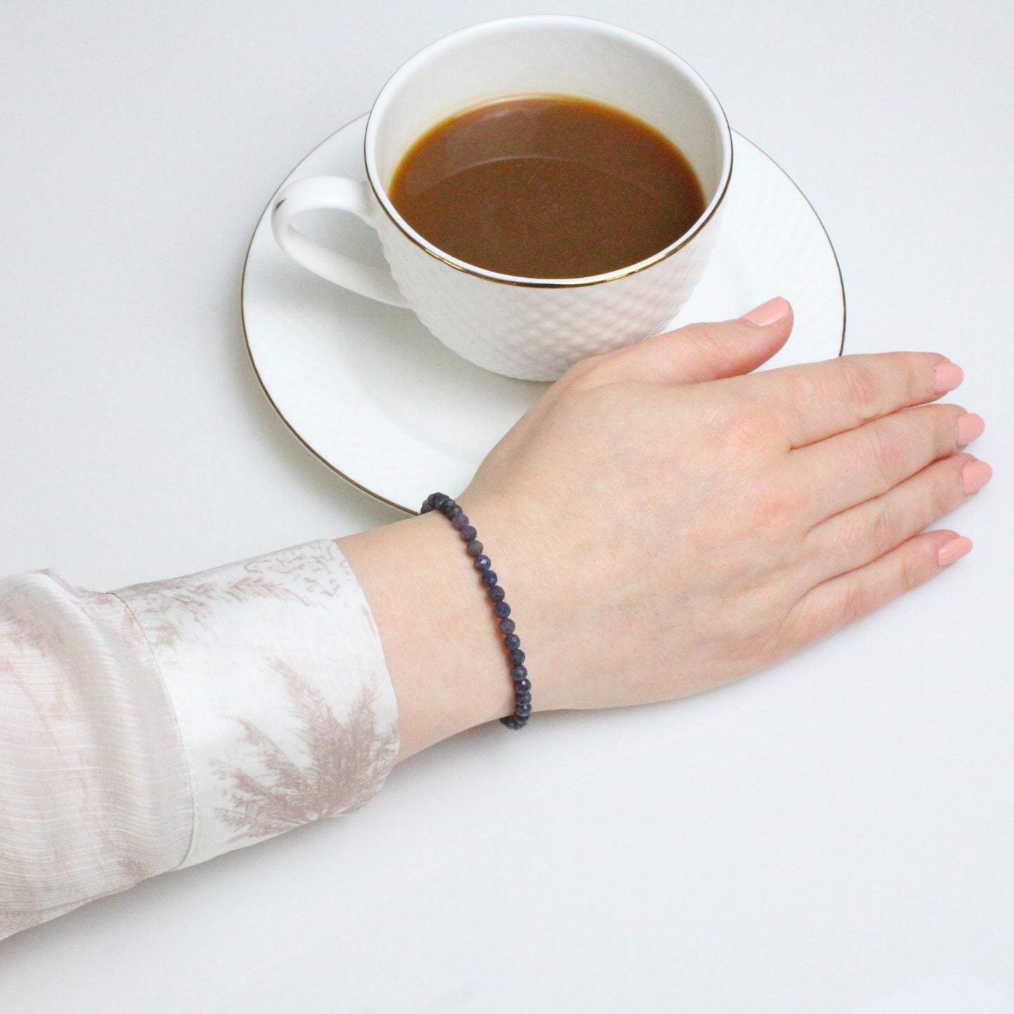 Echtes Saphir Edelstein Armband 4mm facettiert mit Blüte