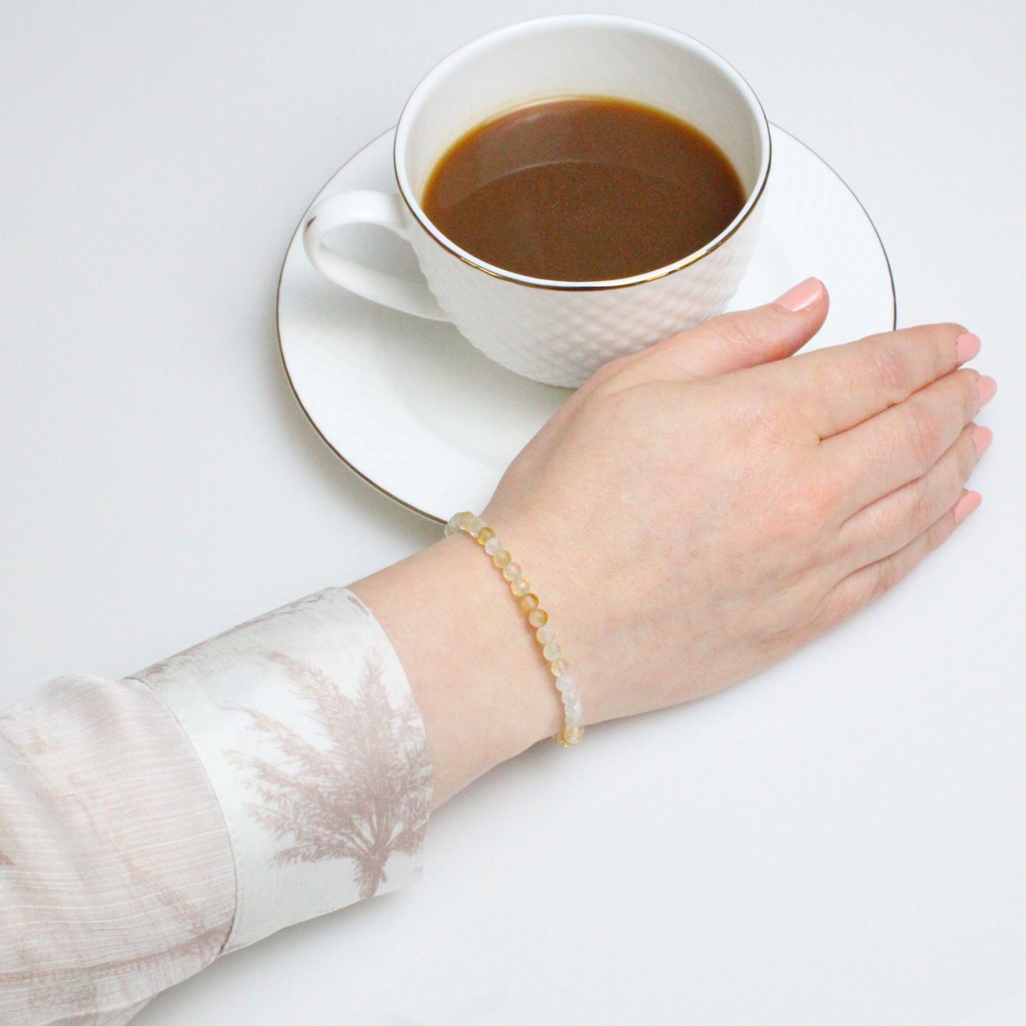 Echtes Citrin Edelstein Armband 4mm facettiert mit Blüte
