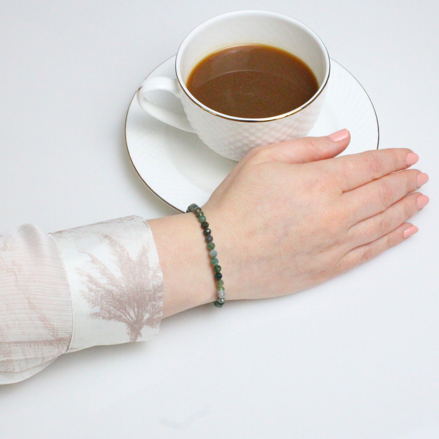 Echtes Moosachat Edelstein Armband 4mm facettiert mit Lebensbaum