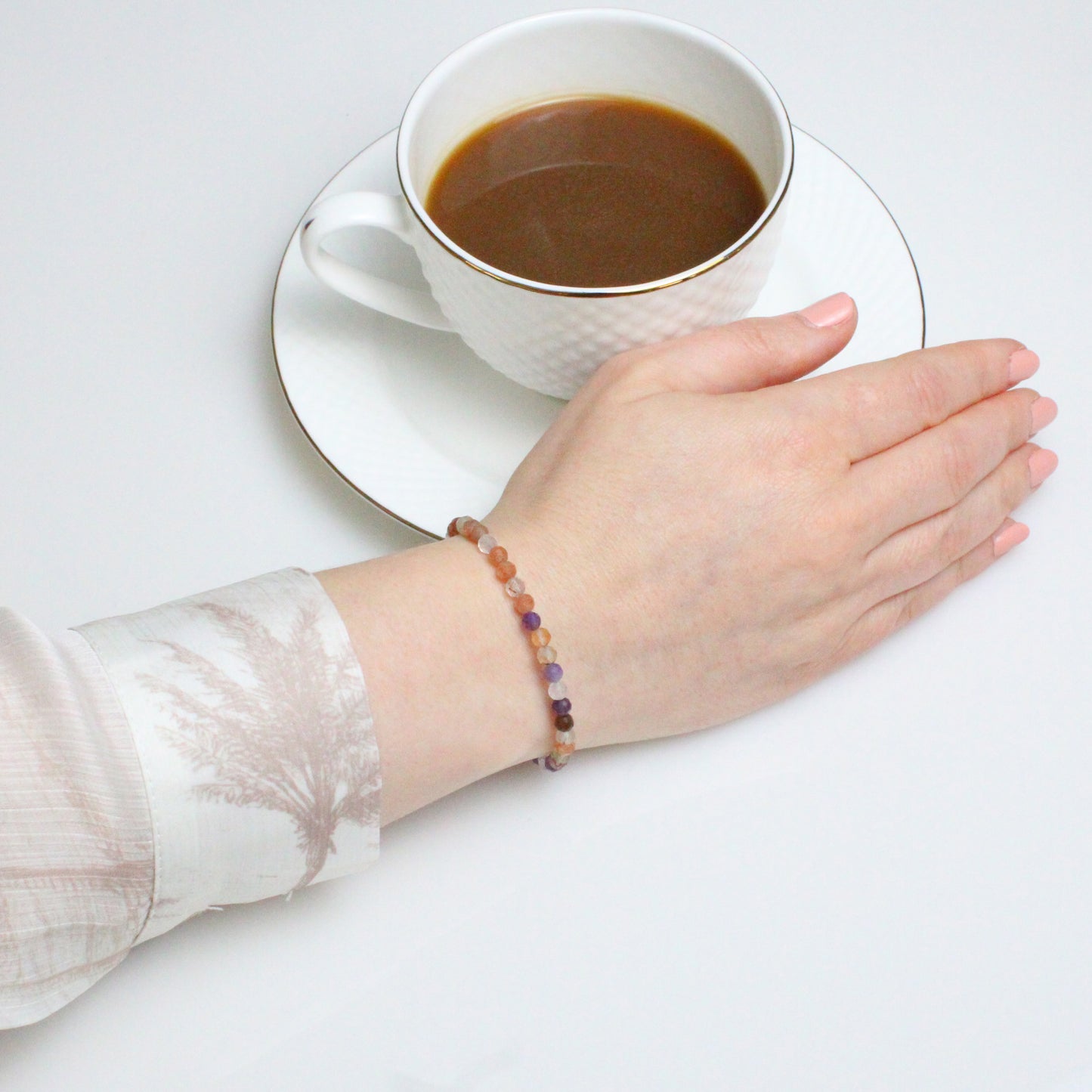 Echtes Super Seven Amethyst Edelstein Armband 4mm facettiert mit Blüte