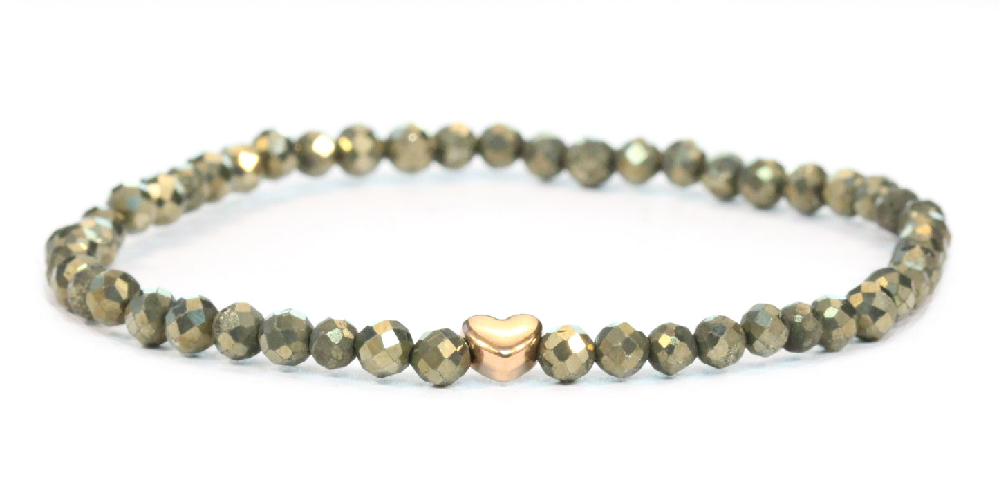 Pyrit Edelstein Armband 4mm mit Herz