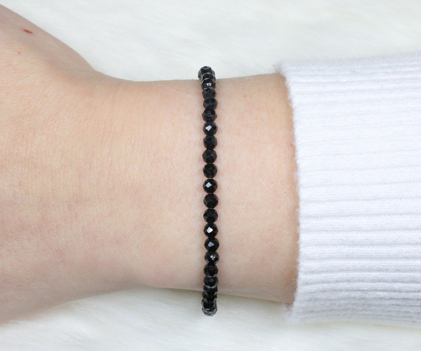 Schwarzer Turmalin Edelstein Armband 3mm facettiert
