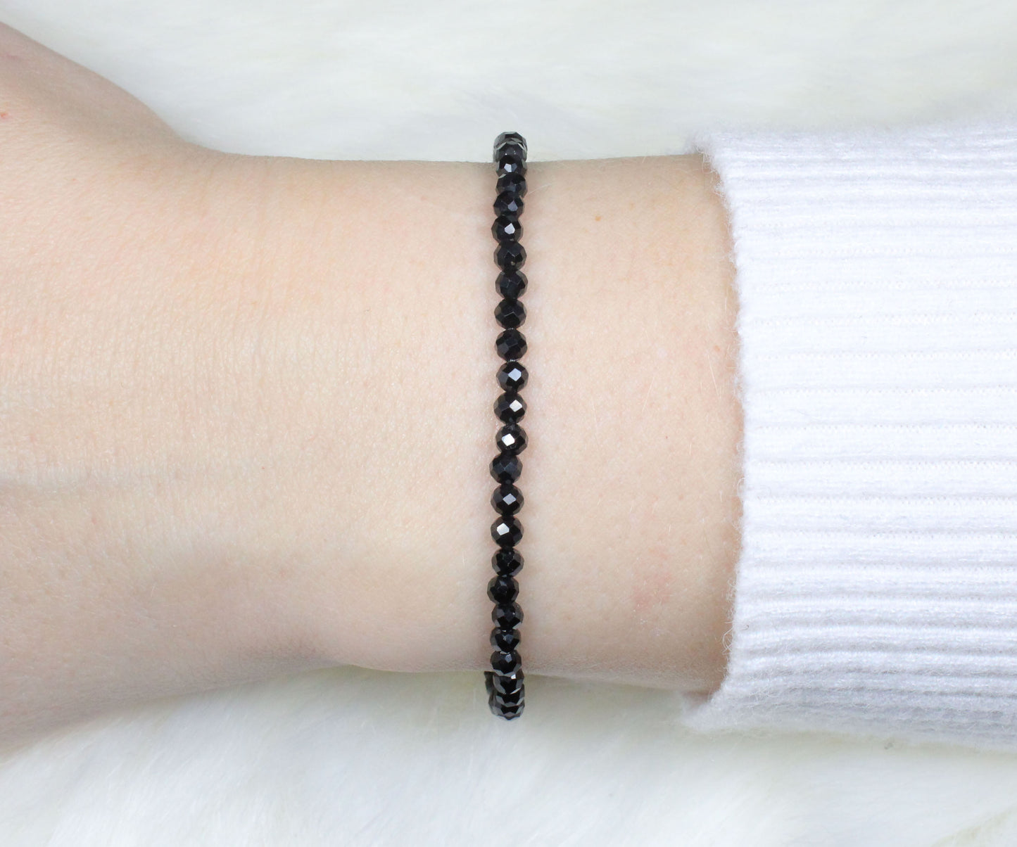 Schwarzer Spinell Edelstein Armband 3mm facettiert
