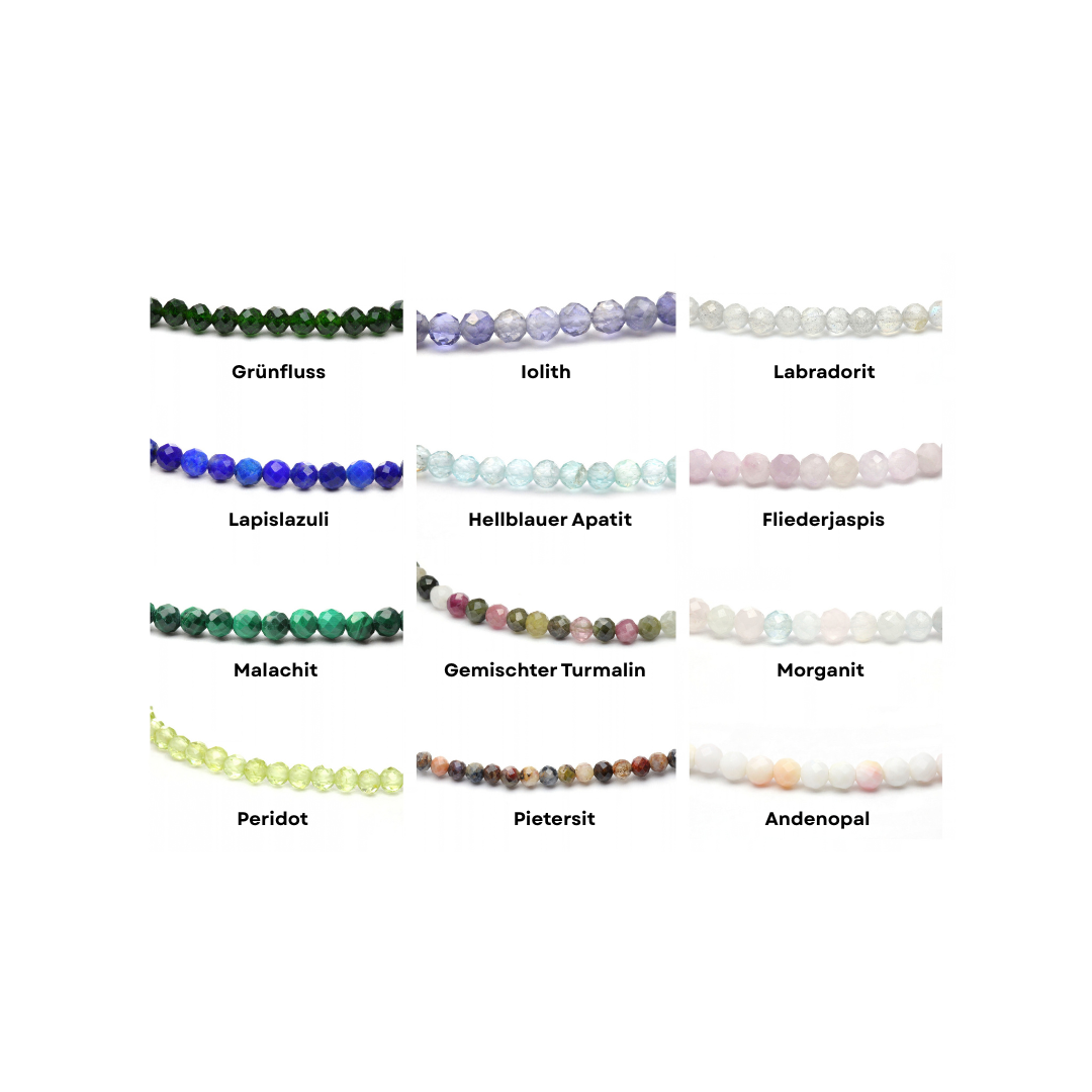 Edelstein Armband mit Edelstahlherz - auf Wunsch auch mit Gravur personalisiert