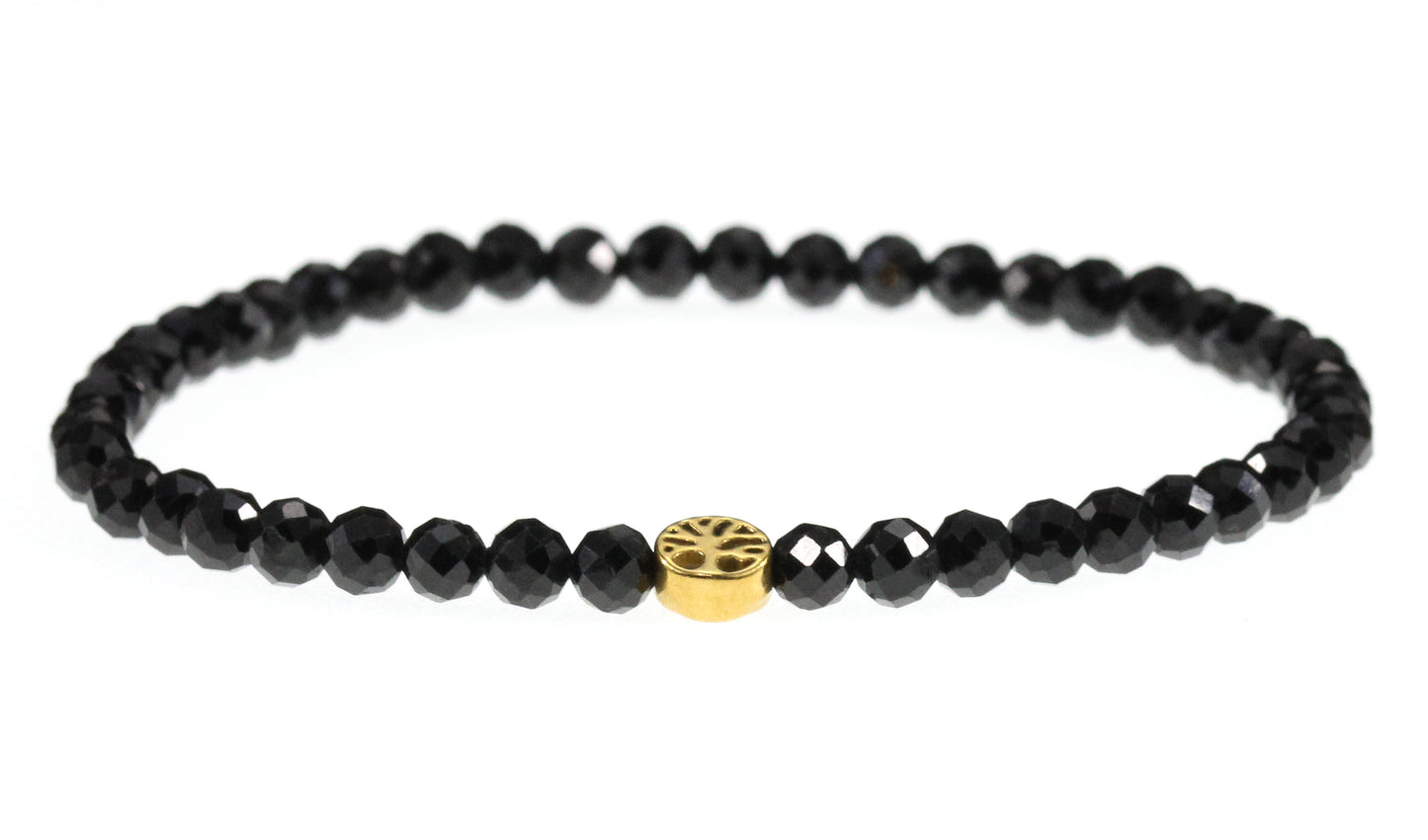 Schwarzer Turmalin Edelstein Armband 4mm mit Lebensbaum