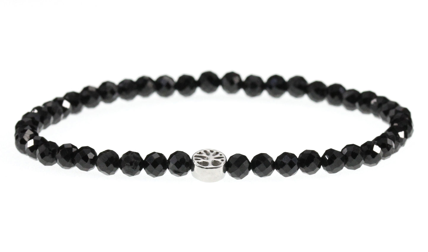Schwarzer Turmalin Edelstein Armband 4mm mit Lebensbaum