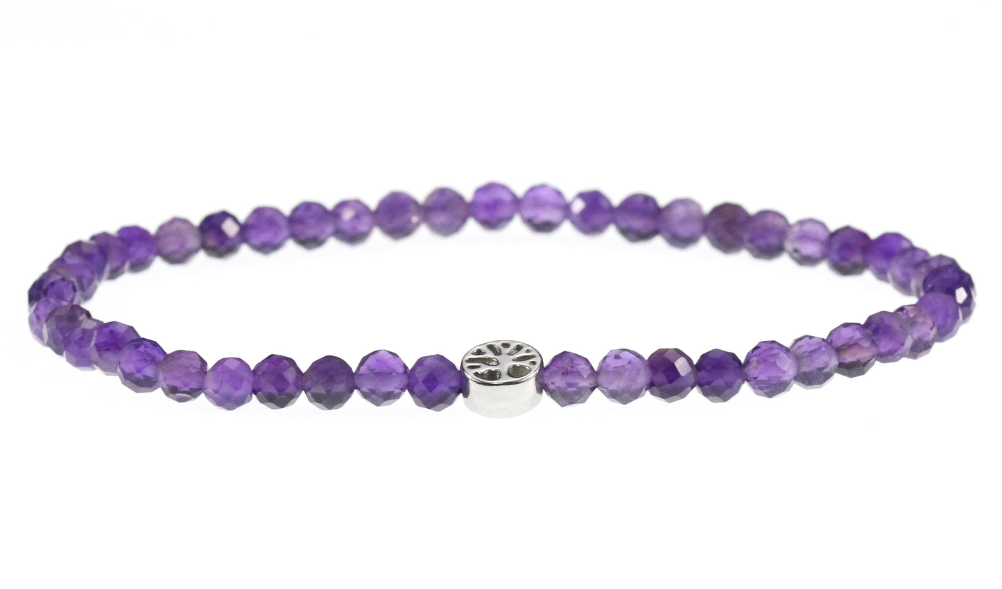 Amethyst Edelstein Armband 4mm mit Lebensbaum