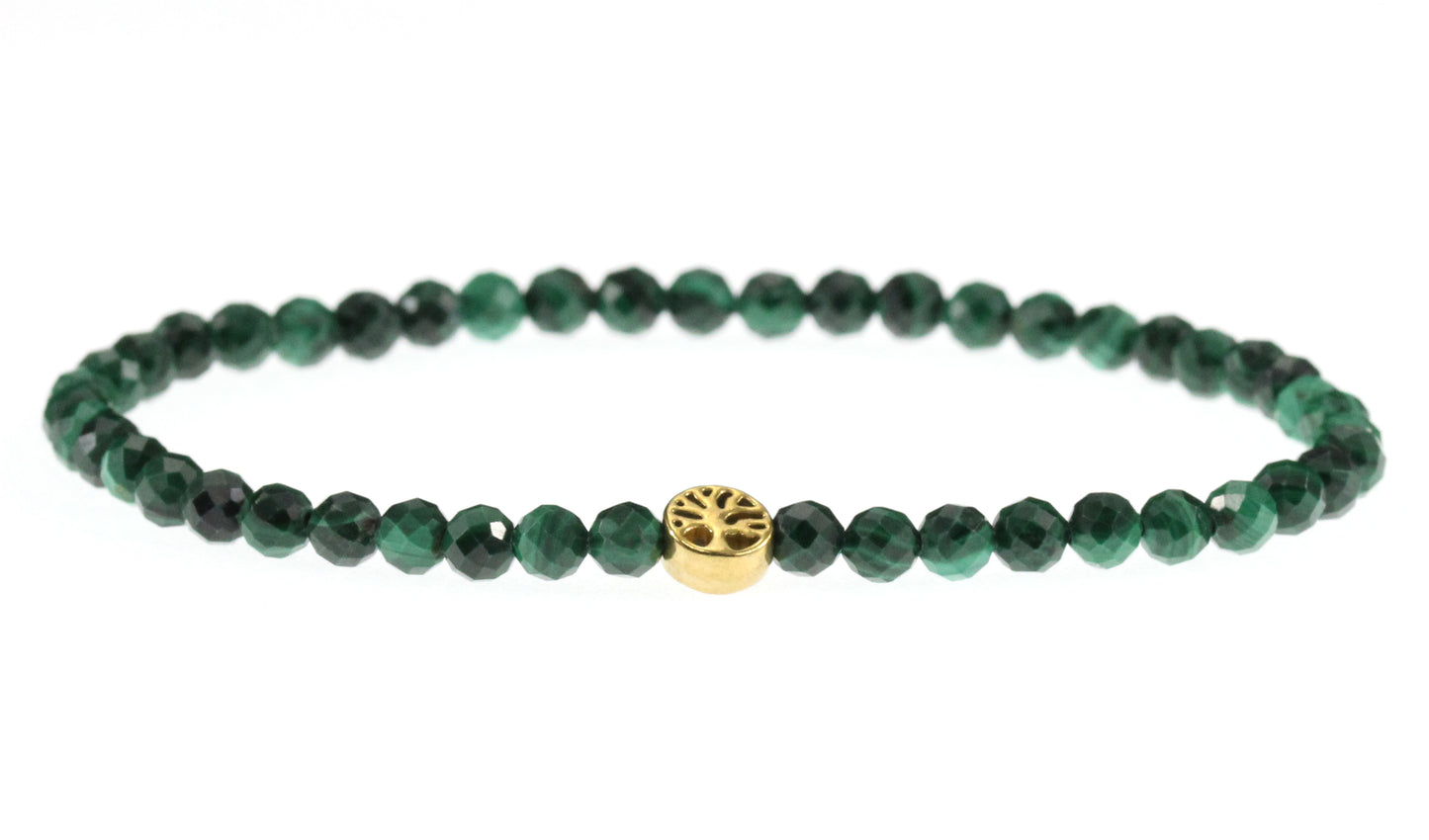Malachit Edelstein Armband 4mm mit Lebensbaum
