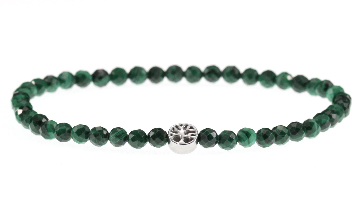Malachit Edelstein Armband 4mm mit Lebensbaum