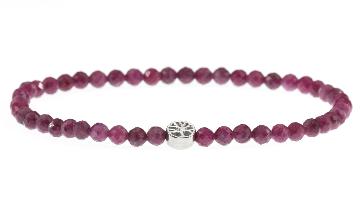 Rubin Edelstein Armband 4mm mit Lebensbaum