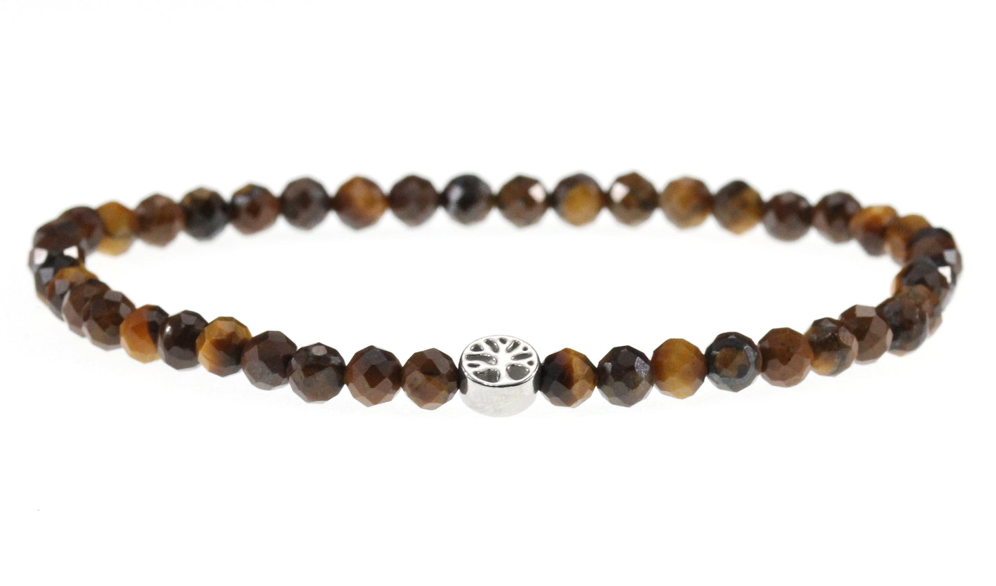 Tigerauge Edelstein Armband 4mm mit Lebensbaum