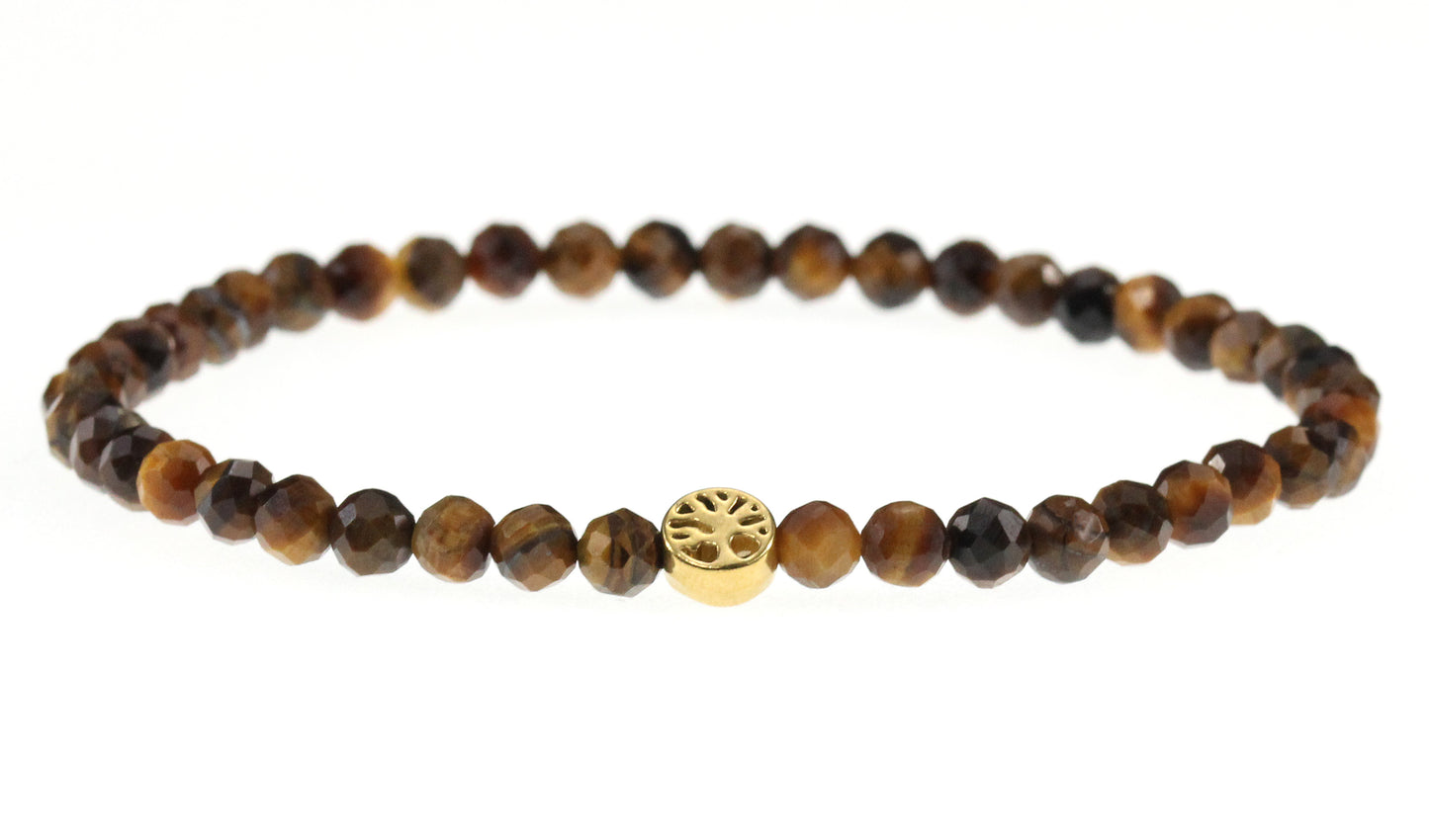 Tigerauge Edelstein Armband 4mm mit Lebensbaum