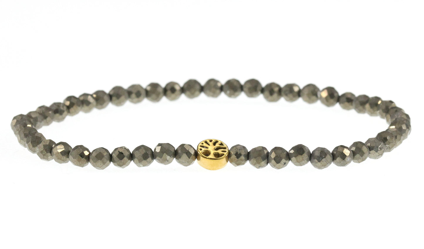 Pyrit Edelstein Armband 4mm mit Lebensbaum