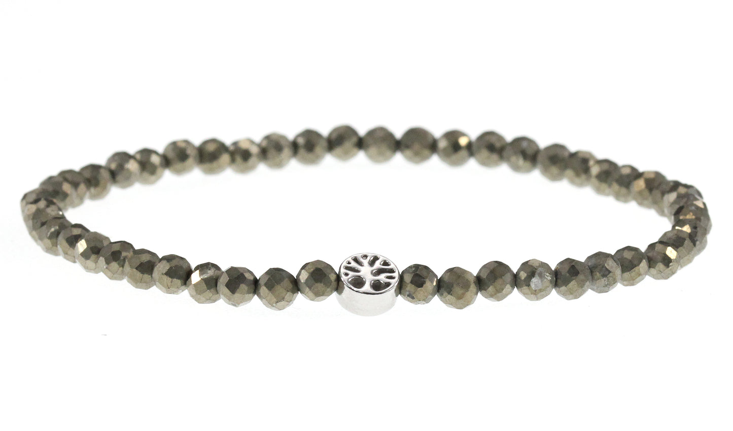 Pyrit Edelstein Armband 4mm mit Lebensbaum