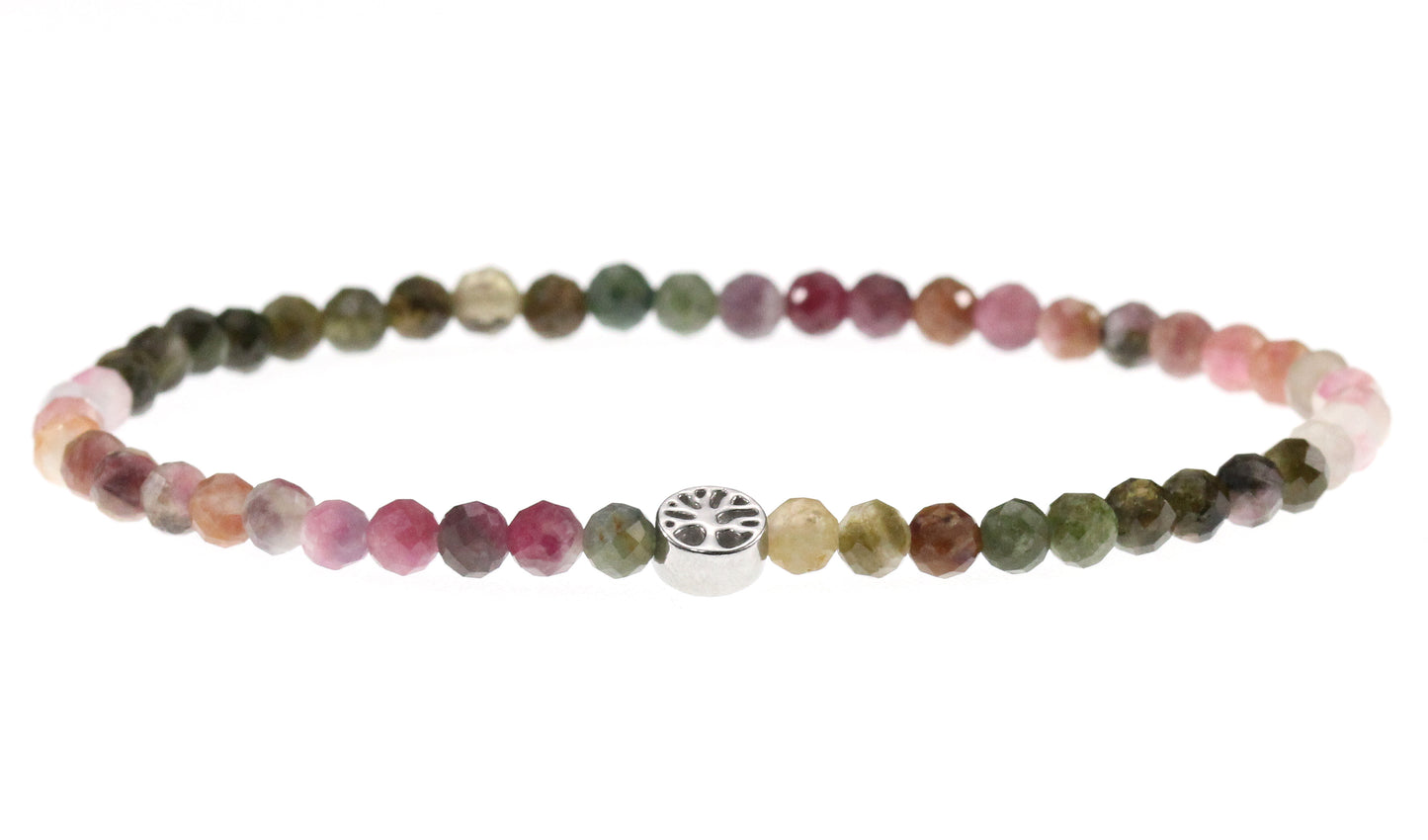 Gemischter Turmalin Edelstein Armband 4mm mit Lebensbaum