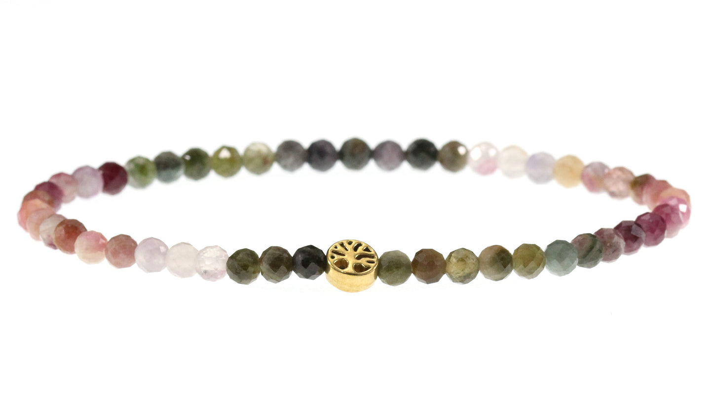 Gemischter Turmalin Edelstein Armband 4mm mit Lebensbaum