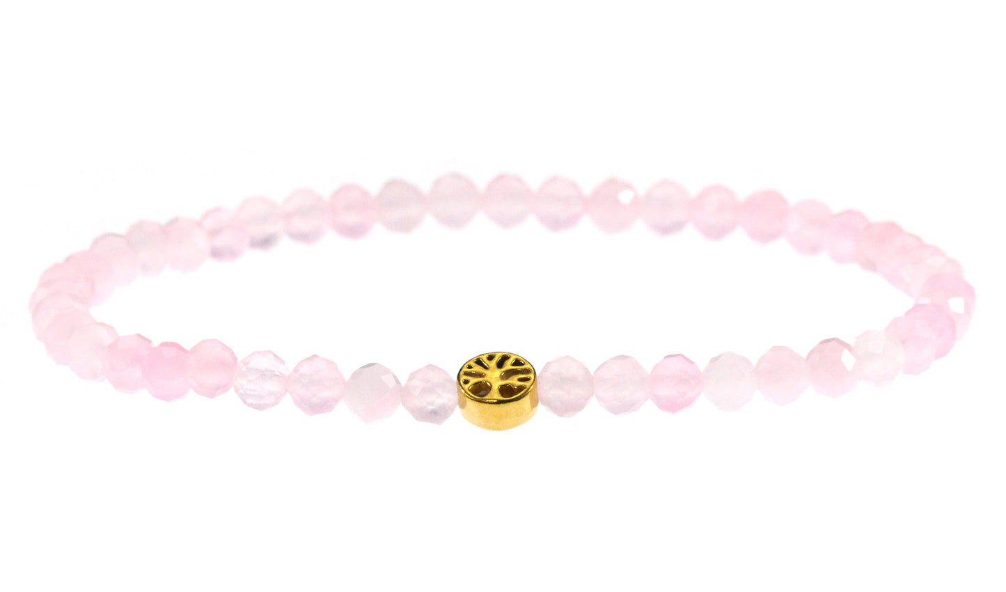 Rosenquarz Edelstein Armband 4mm mit Lebensbaum