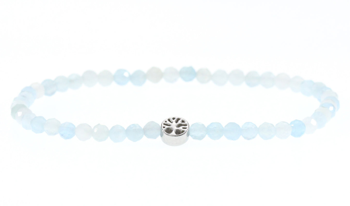 Aquamarin Edelstein Armband 4mm mit Lebensbaum