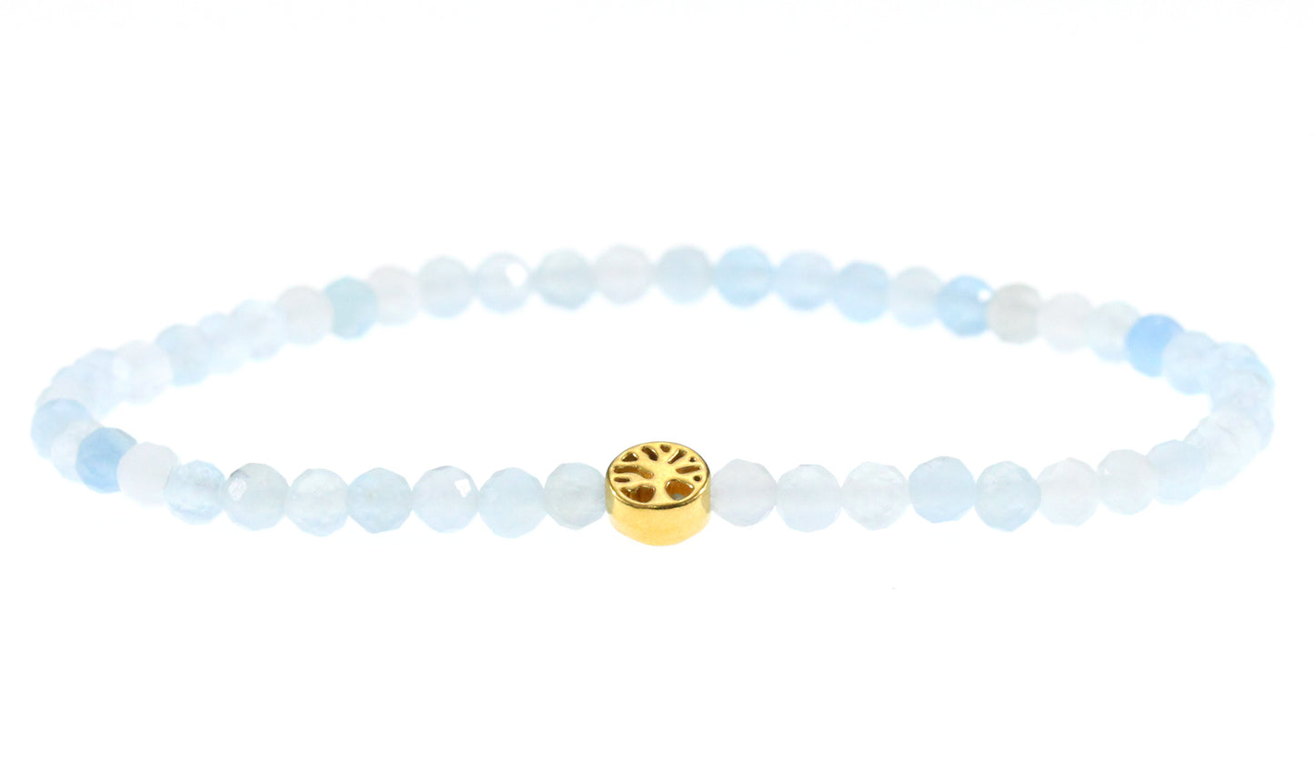 Aquamarin Edelstein Armband 4mm mit Lebensbaum