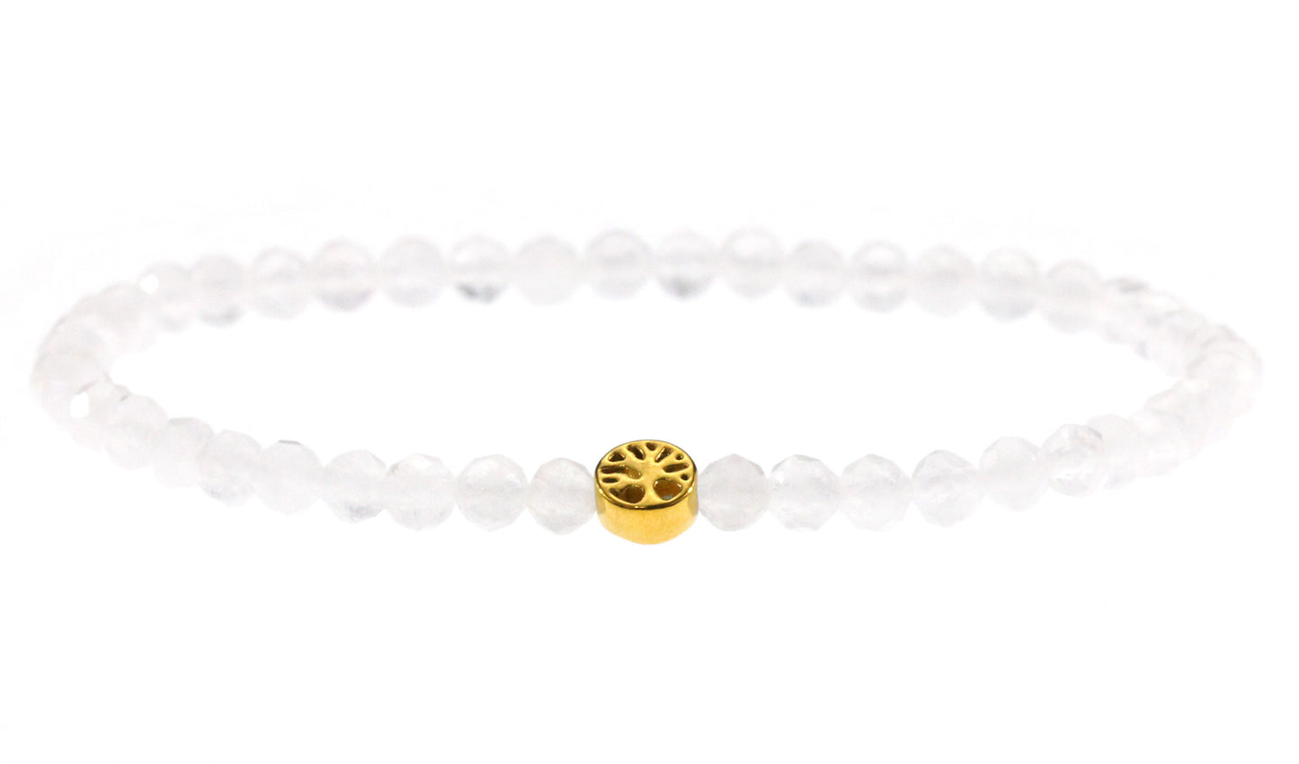 Bergkristall Edelstein Armband 4mm mit Lebensbaum