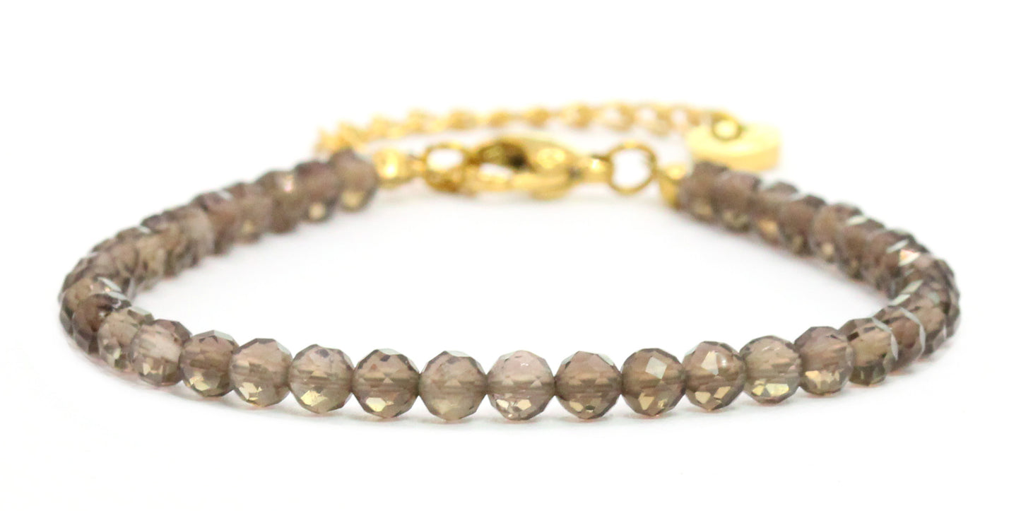 Rauchquarz Edelstein Armband 4mm facettiert - Länge verstellbar 16-21cm