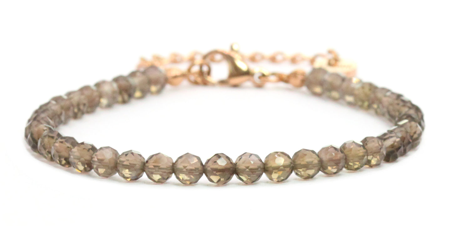 Rauchquarz Edelstein Armband 4mm facettiert - Länge verstellbar 16-21cm