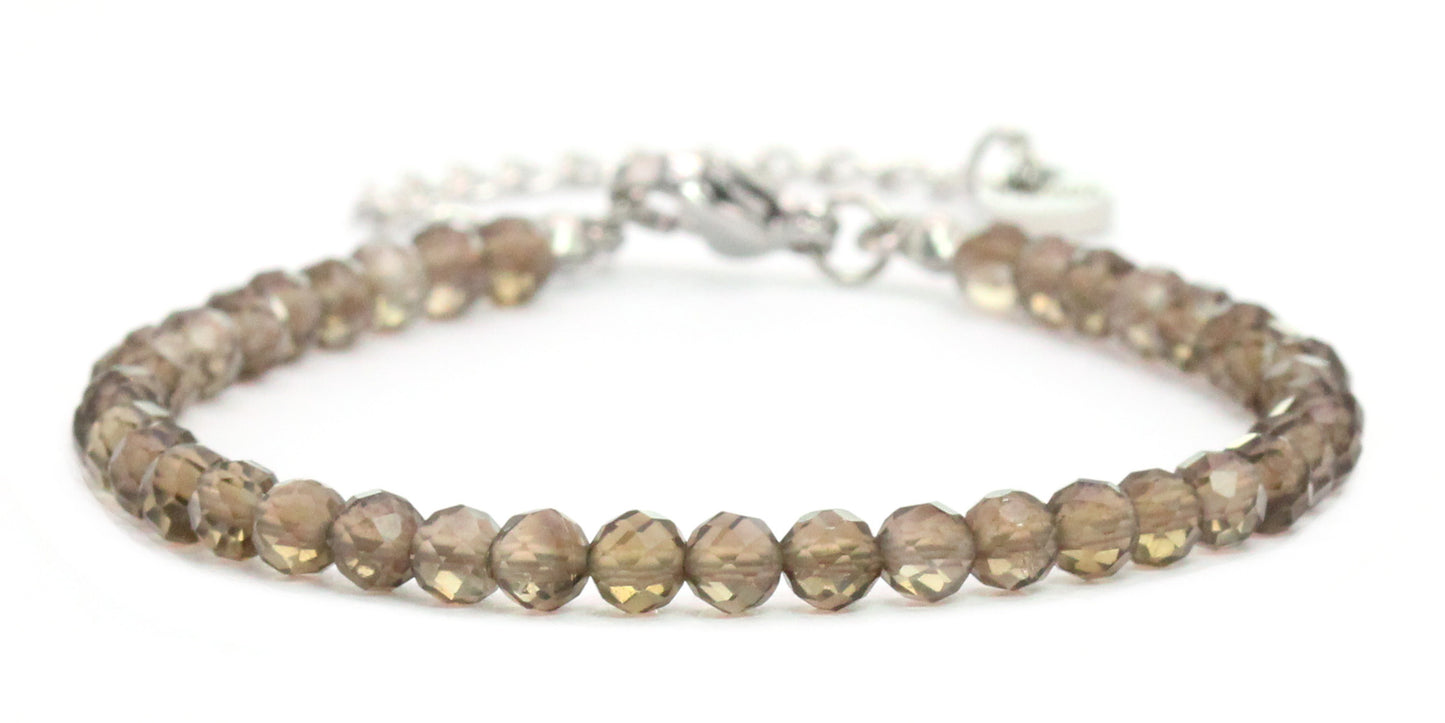 Rauchquarz Edelstein Armband 4mm facettiert - Länge verstellbar 16-21cm