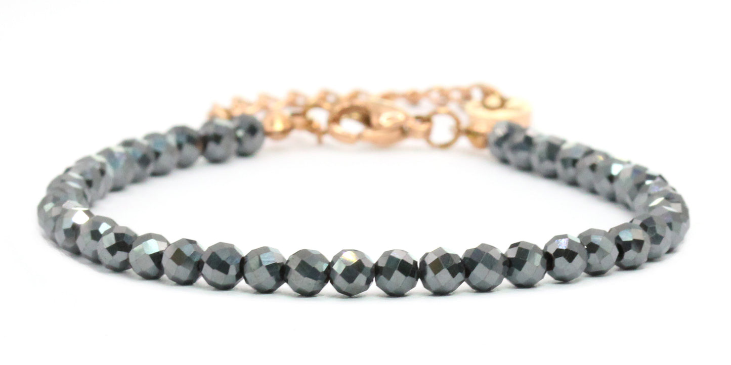 Hämatit Edelstein Armband 4mm facettiert - Länge verstellbar 16-21cm