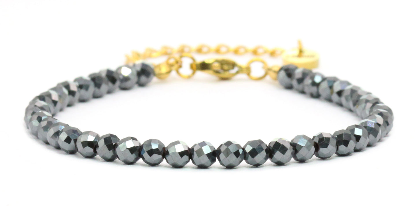 Hämatit Edelstein Armband 4mm facettiert - Länge verstellbar 16-21cm