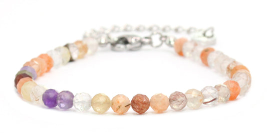 Super Seven Amethyst Edelstein Armband 4mm facettiert - Länge verstellbar 16-21cm