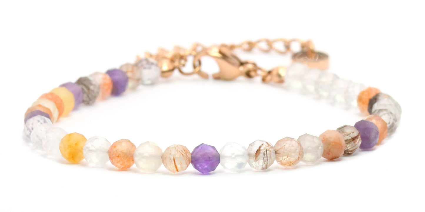 Super Seven Amethyst Edelstein Armband 4mm facettiert - Länge verstellbar 16-21cm