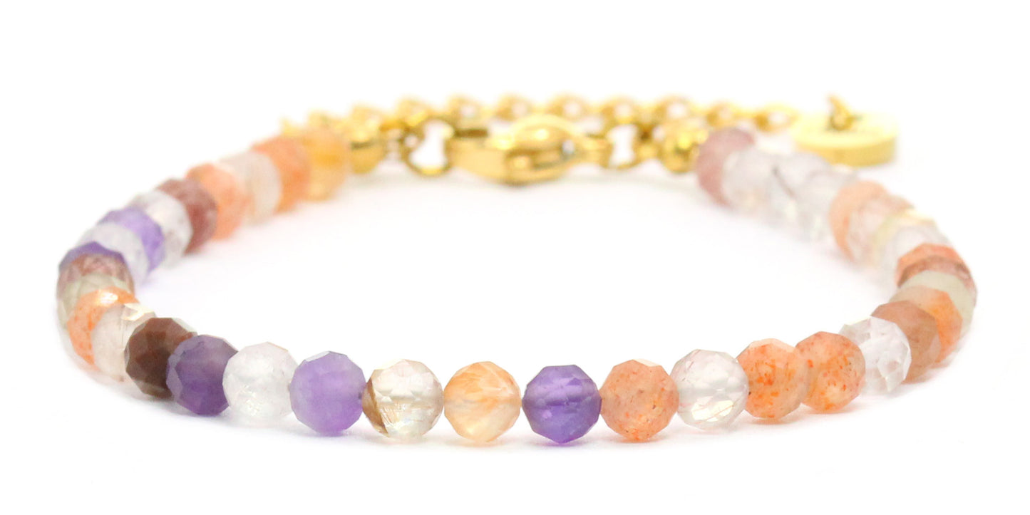 Super Seven Amethyst Edelstein Armband 4mm facettiert - Länge verstellbar 16-21cm