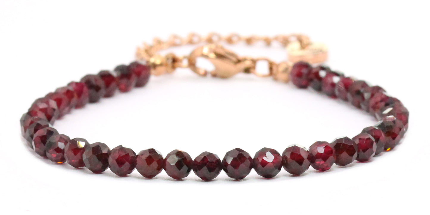 Granat Edelstein Armband 4mm facettiert - Länge verstellbar 16-21cm