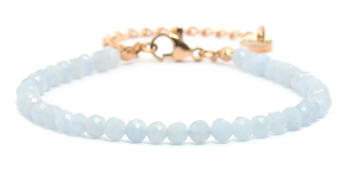 Blauer Angelit Edelstein Armband 4mm facettiert - Länge verstellbar 16-21cm