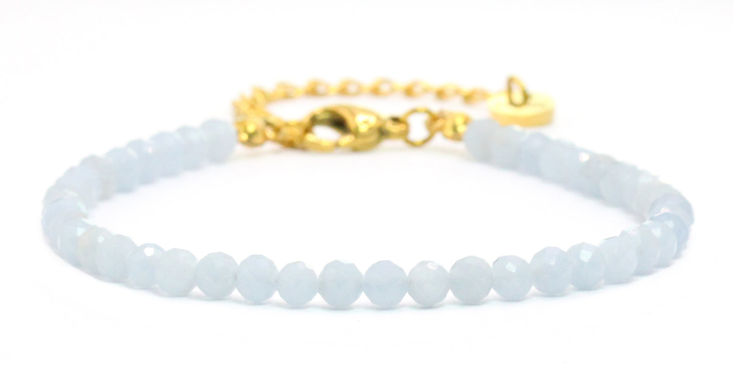 Blauer Angelit Edelstein Armband 4mm facettiert - Länge verstellbar 16-21cm