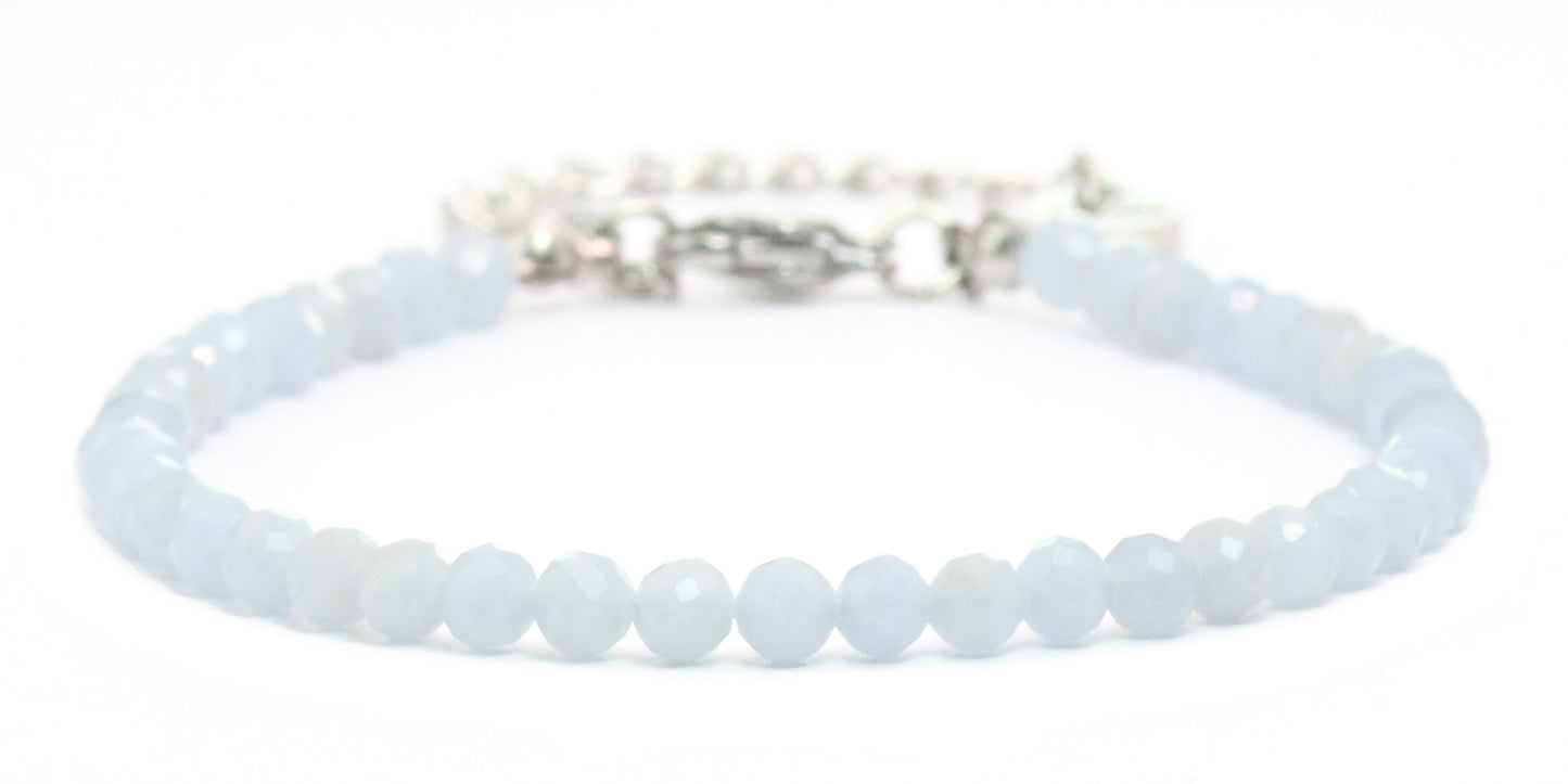 Blauer Angelit Edelstein Armband 4mm facettiert - Länge verstellbar 16-21cm