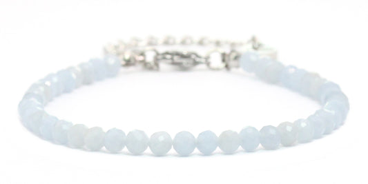 Blauer Angelit Edelstein Armband 4mm facettiert - Länge verstellbar 16-21cm