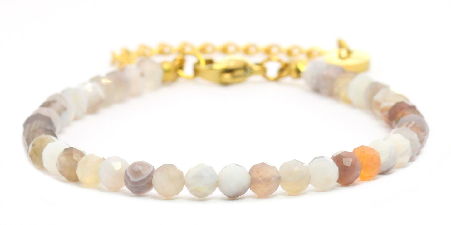 Botswana Achat Edelstein Armband 4mm facettiert - Länge verstellbar 16-21cm