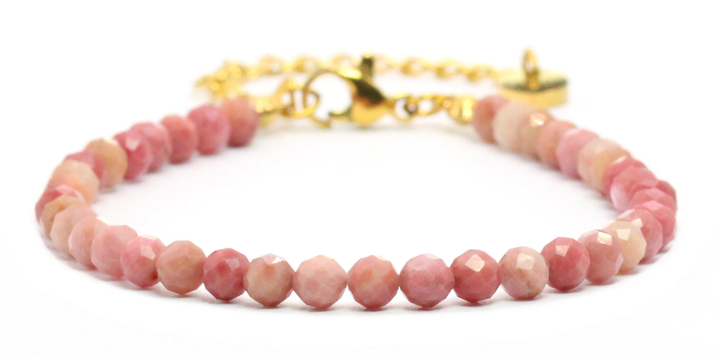 Rhodonit Edelstein Armband 4mm facettiert - Länge verstellbar 16-21cm