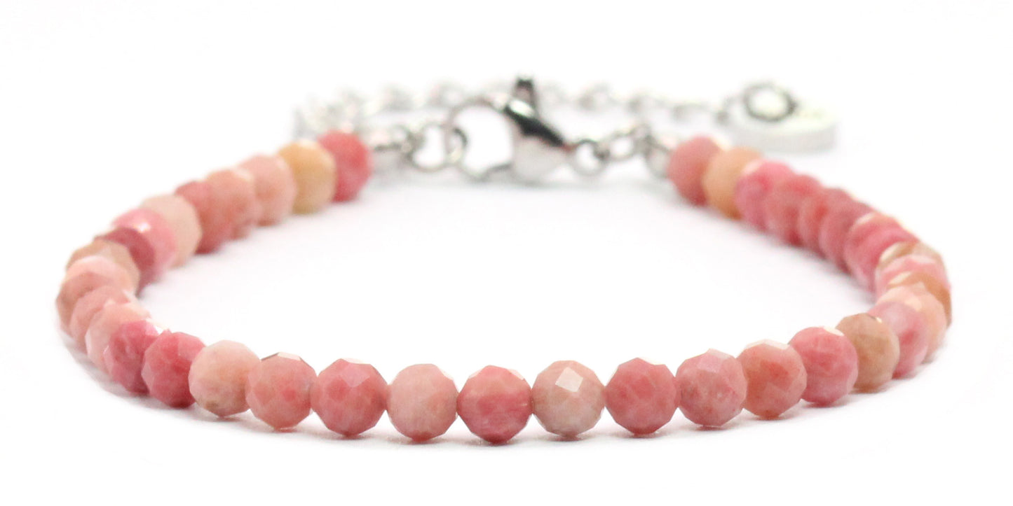 Rhodonit Edelstein Armband 4mm facettiert - Länge verstellbar 16-21cm