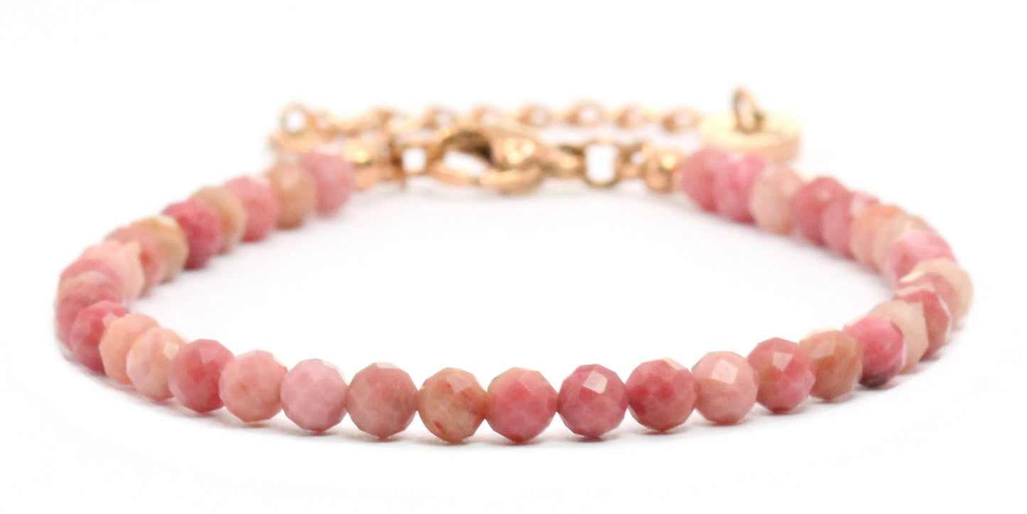 Rhodonit Edelstein Armband 4mm facettiert - Länge verstellbar 16-21cm