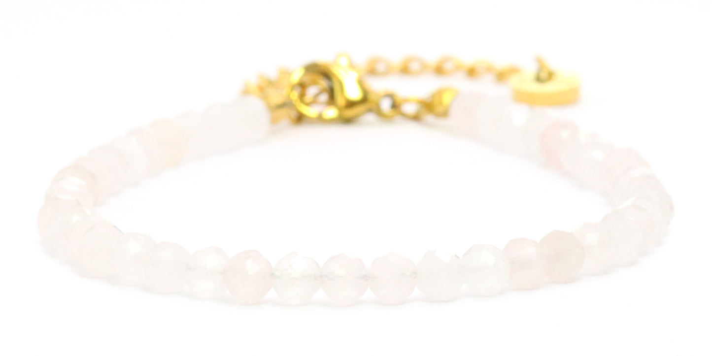 Rosenquarz Edelstein Armband 4mm facettiert - Länge verstellbar 16-21cm