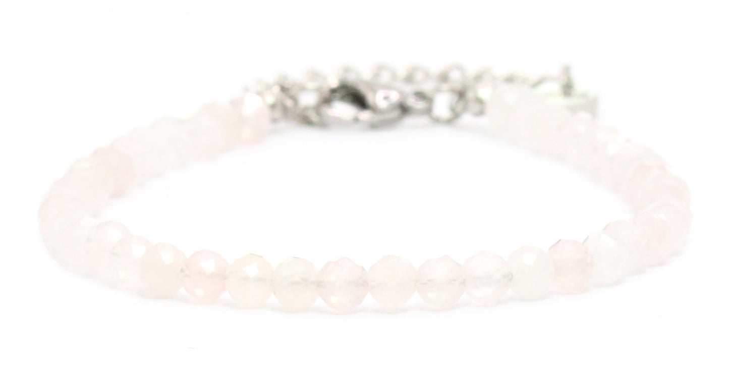 Rosenquarz Edelstein Armband 4mm facettiert - Länge verstellbar 16-21cm