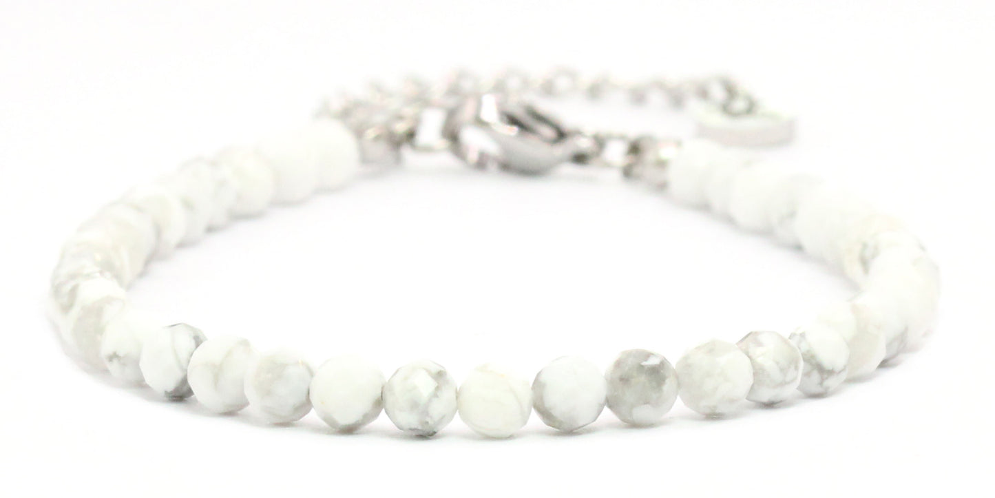 Howlith Edelstein Armband 4mm facettiert - Länge verstellbar 16-21cm