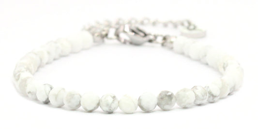 Howlith Edelstein Armband 4mm facettiert - Länge verstellbar 16-21cm