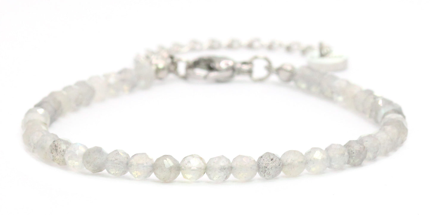Labradorit Edelstein Armband 4mm facettiert - Länge verstellbar 16-21cm
