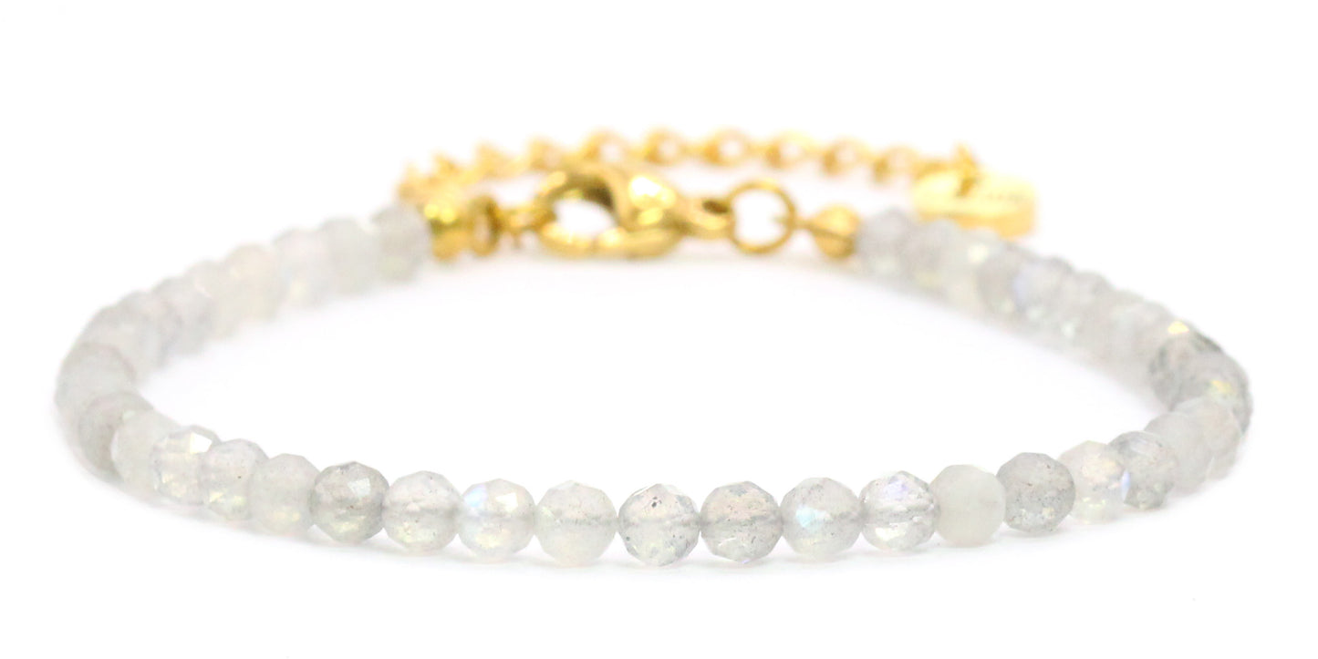 Labradorit Edelstein Armband 4mm facettiert - Länge verstellbar 16-21cm