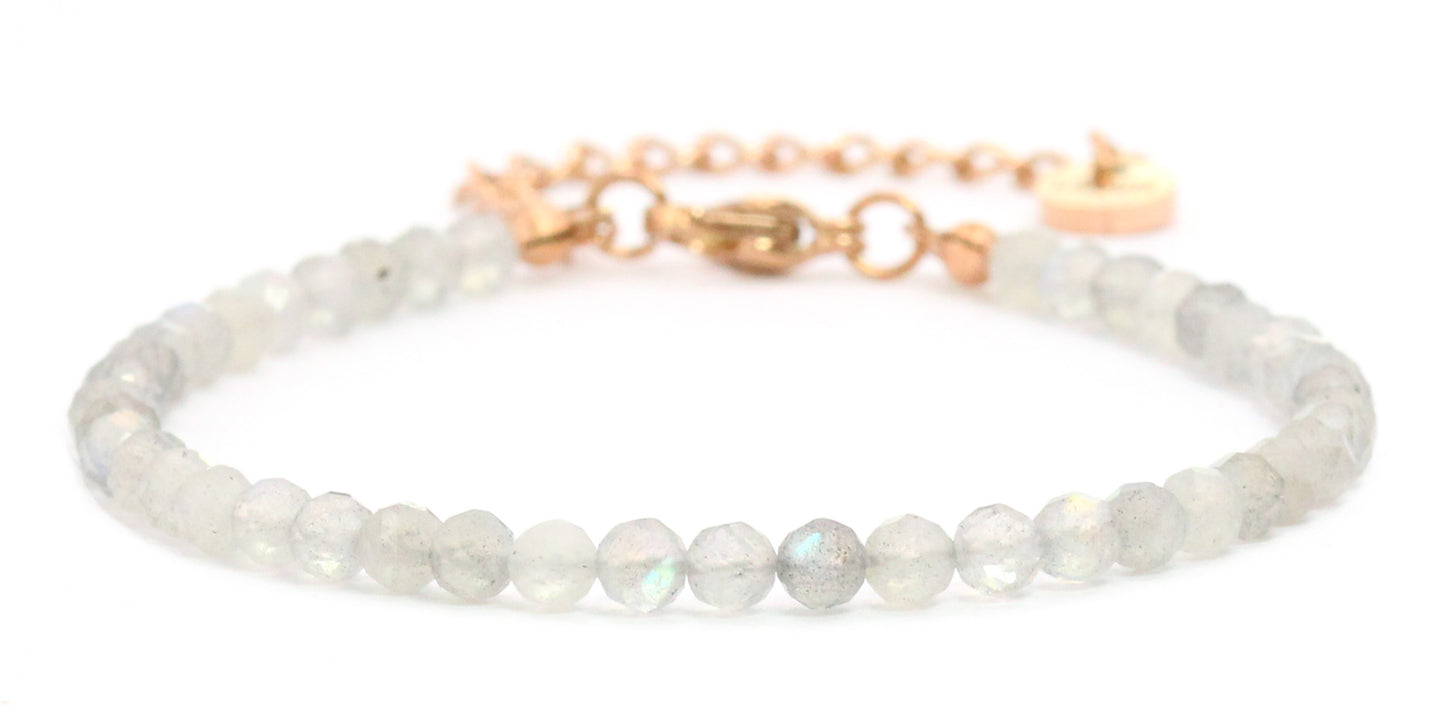 Labradorit Edelstein Armband 4mm facettiert - Länge verstellbar 16-21cm